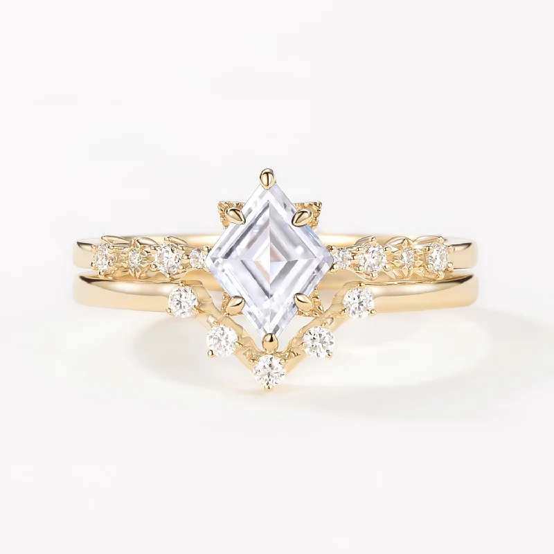 Princess Cut Rings-Rhombus Moissanite Vintage Ring Set 2pcs - Violet