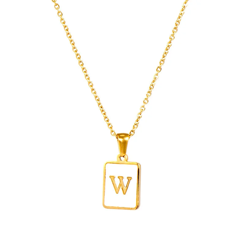 Fritillary Letter Square Pendant Necklace-Gold-Letter W