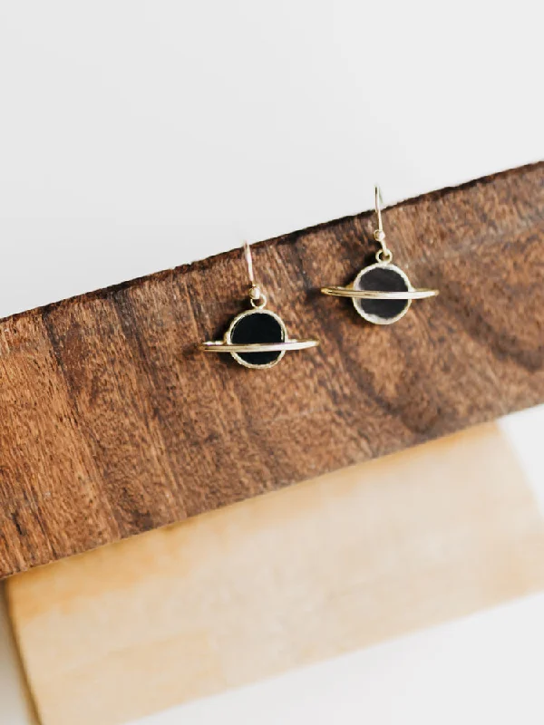 Enamel Earrings-Saturn Enamel Earrings - Black