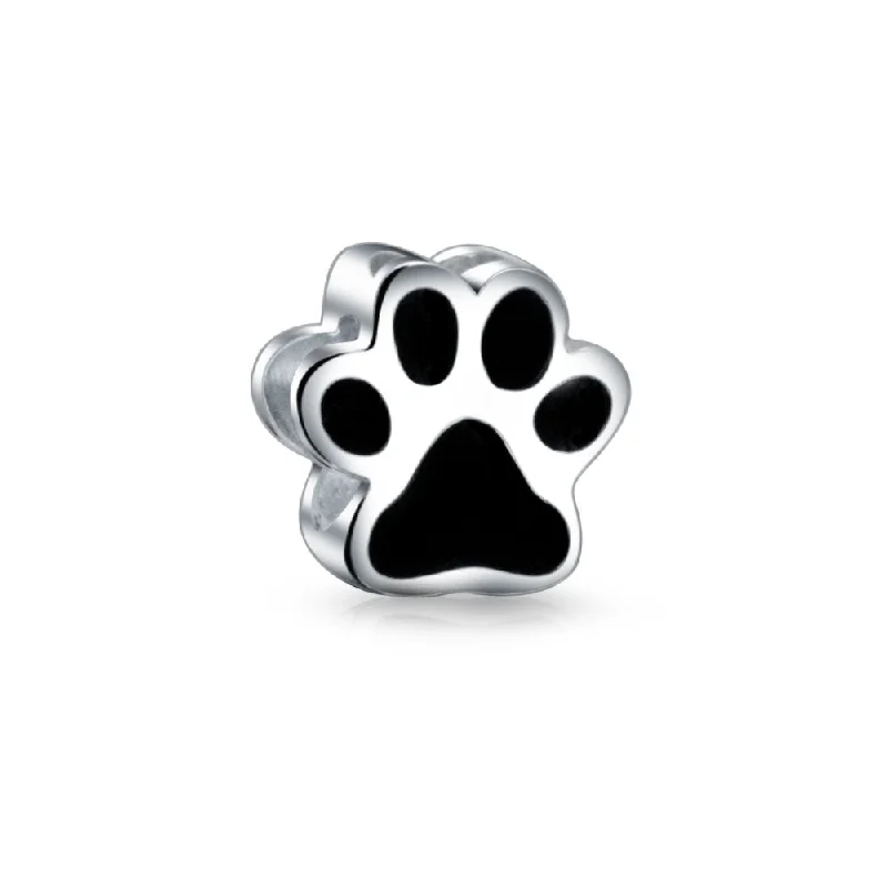 Personalized Family Bracelets-Black Paw Print Charm Bead for Pet Lovers - Fits European Bracelet