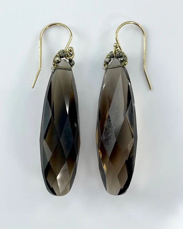 Unique Gemstone Earrings-Danielle Welmond Long Smokey Quartz Drop Earrings