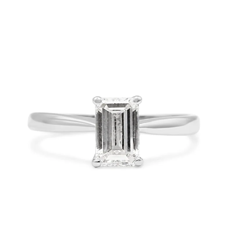 Wedding Band Rings-Emerald Cut Solitaire Diamond Ring 1.02cts - Platinum