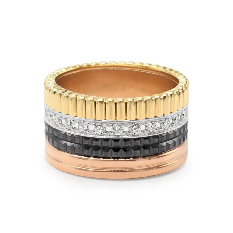 Eternity Wedding Rings-Boucheron Large Mixed Gold & Diamond Quatre Classique Ring