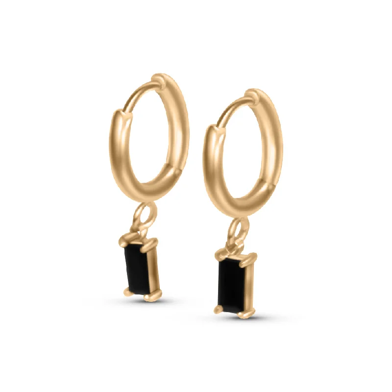 Artistic Drop Earrings-Thin Black Stone Huggies