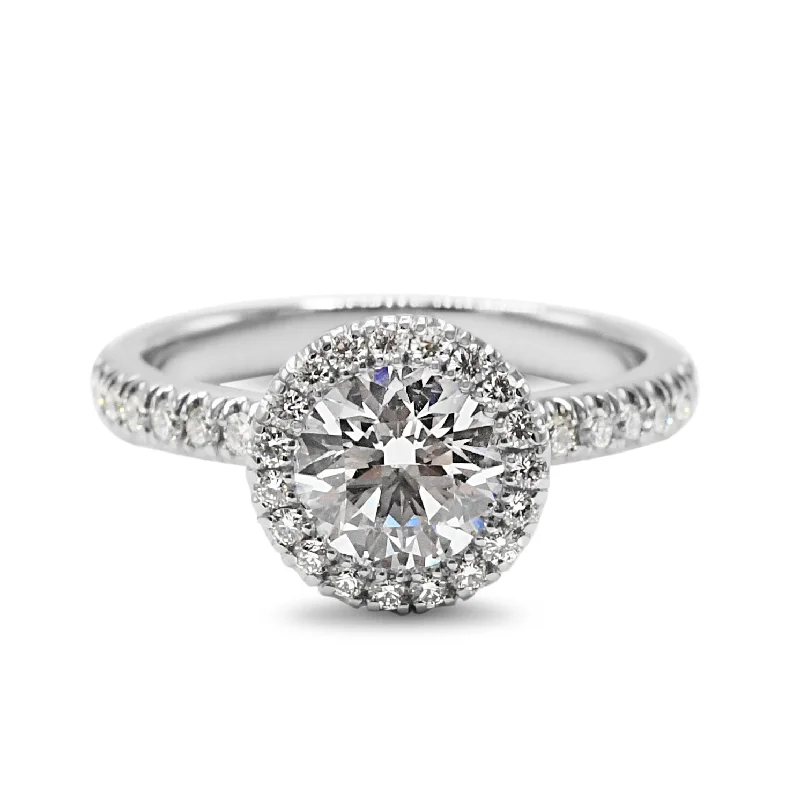 Minimalist Wedding Rings-De Beers Aura Diamond Halo Diamond Ring - Platinum