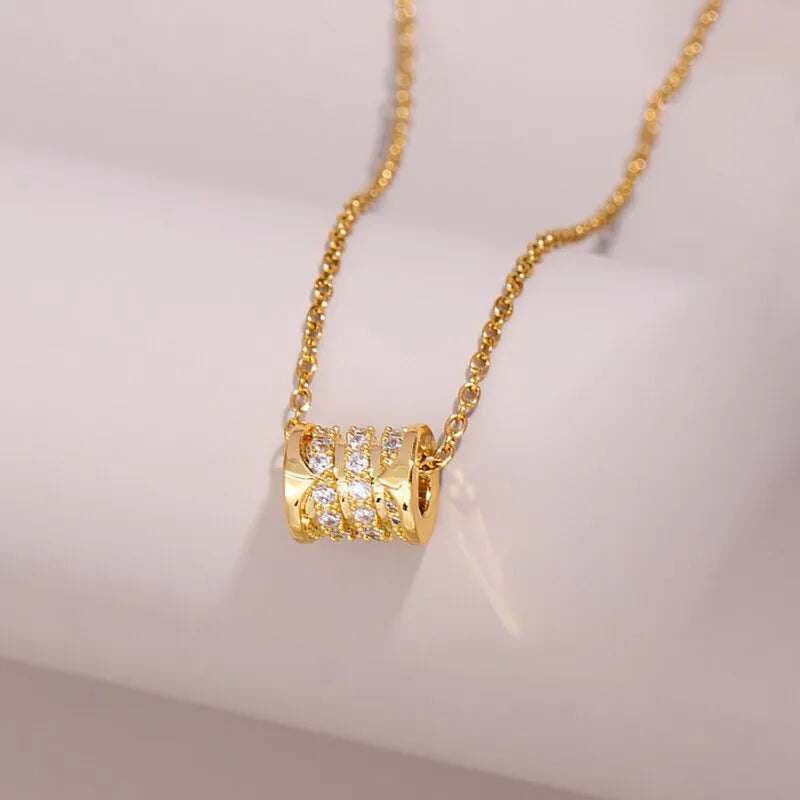 Trendy Gold Necklaces-201 Stainless Steel Copper Gold Plated Inlay Geometric Zircon Pendant Necklace