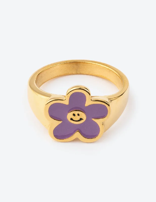 Fashion Gemstone Rings-Lavender Smiley Flower Ring