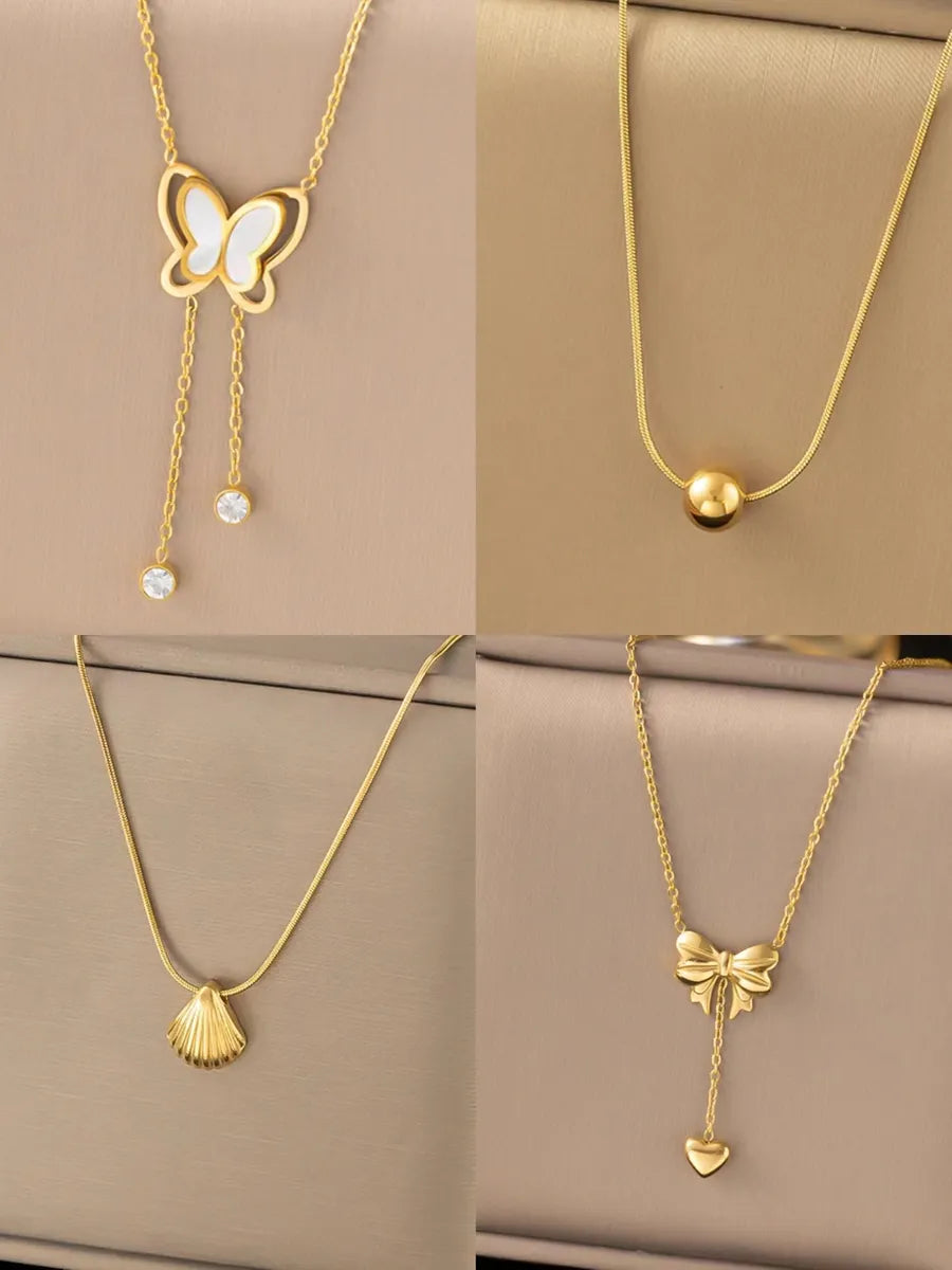 Dog Necklaces-Wholesale Vintage Style Butterfly Titanium Steel Plating 18k Gold Plated Pendant Necklace