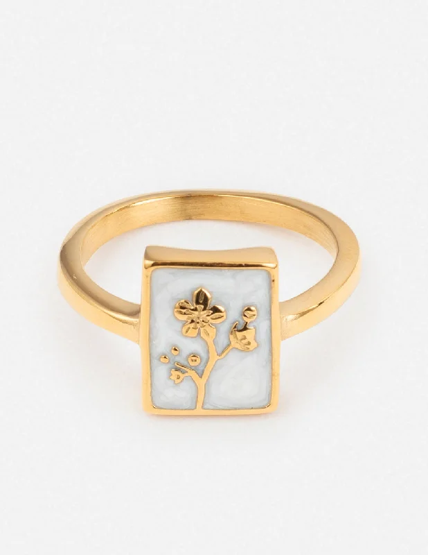 Princess Cut Rings-Flower Rectangular Ring