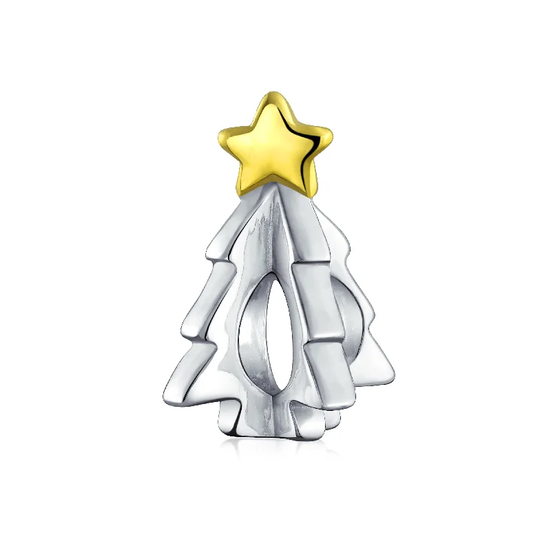 Luxury Charm Bracelets-TwoTone 14K Plated Christmas Charm Bead for Bracelets Shining Star Design