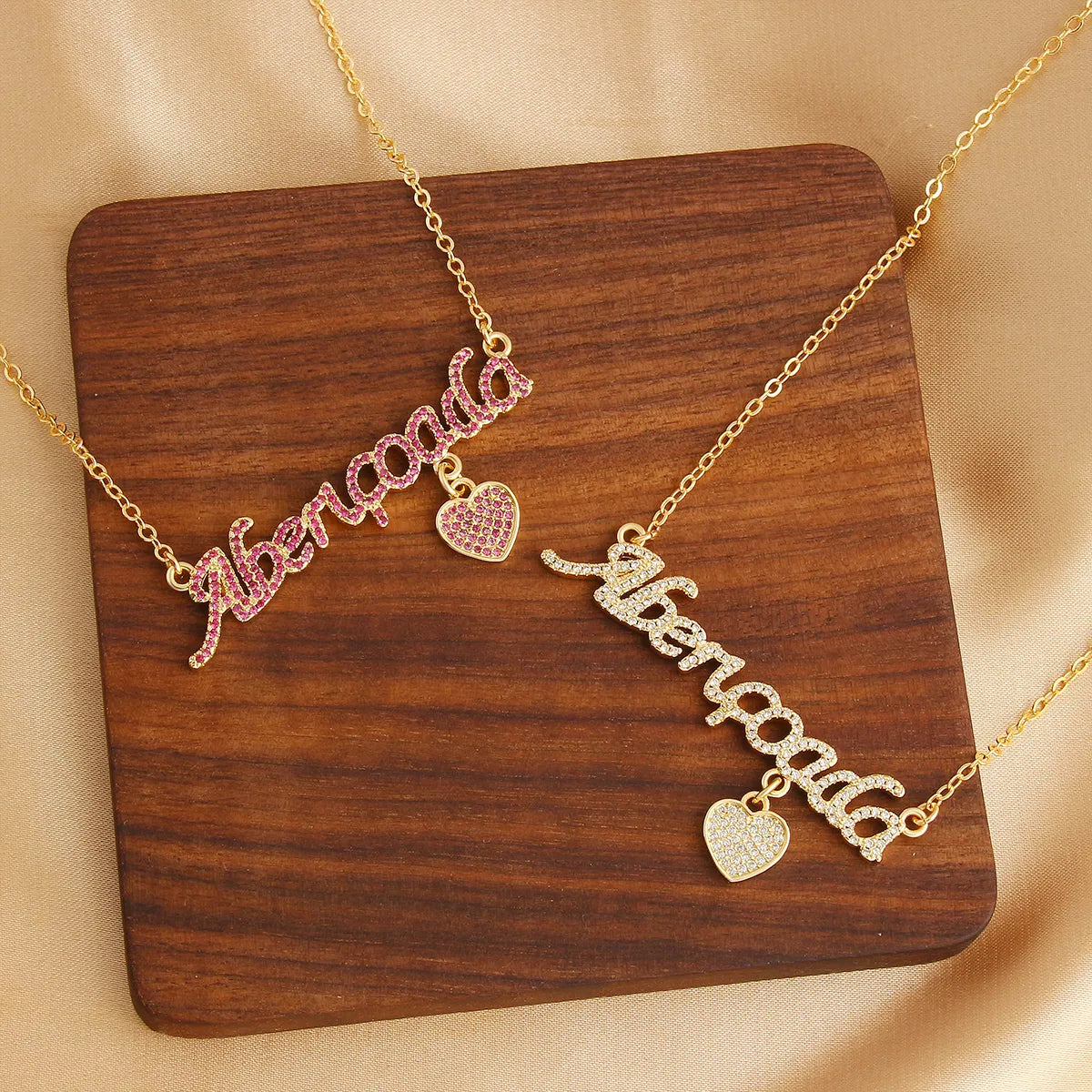 Women's Necklaces-Copper Gold Plated Simple Style Korean Style Plating Inlay Letter Heart Shape Zircon Pendant Necklace