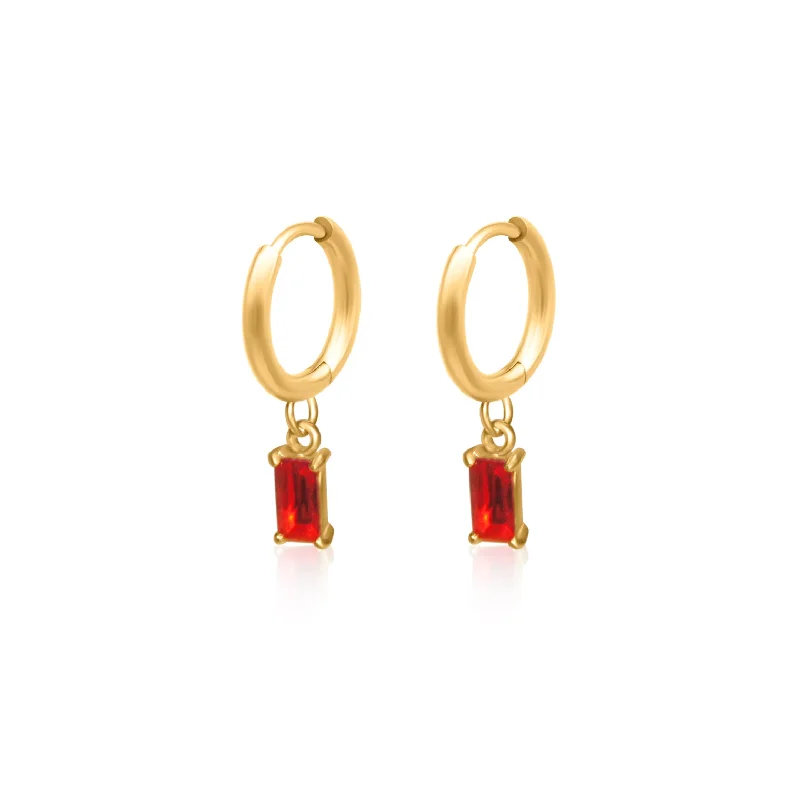 Red Earrings-Thin Red Stone Huggies