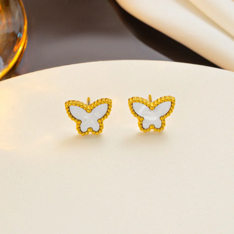 871 Golden White Shell Butterfly Earrings