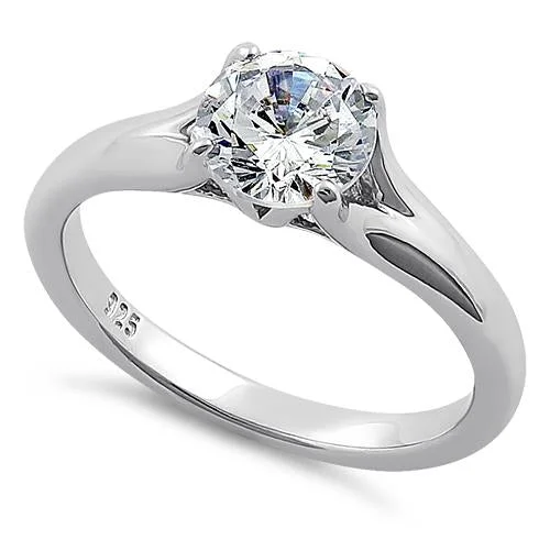 Men’s Luxury Rings-Sterling Silver Classic Round Cut Clear CZ Ring