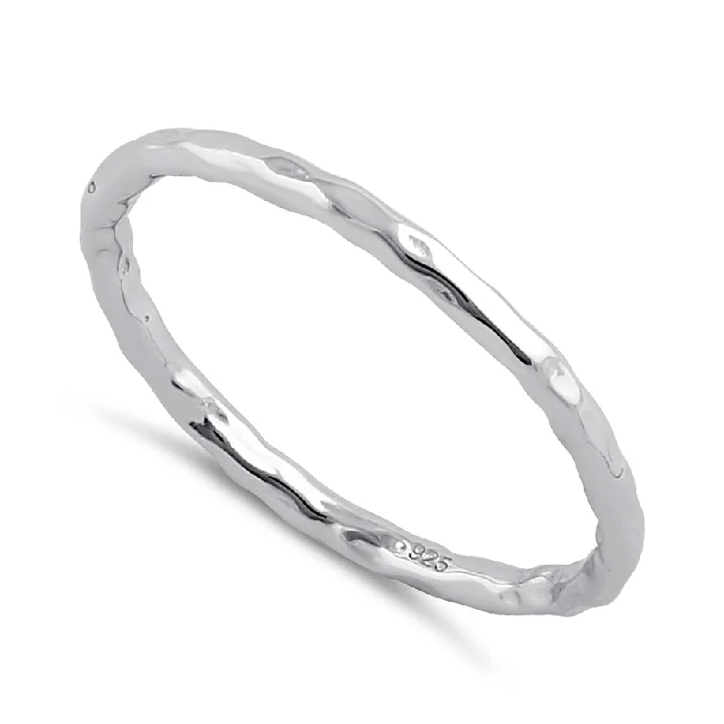 Spiritual Rings-Sterling Silver Thin Hammered Band Ring