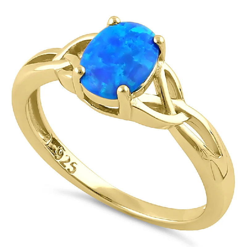 Bridal Rings-Sterling Silver Gold Plated Center Stone Charmed Blue Lab Opal Ring