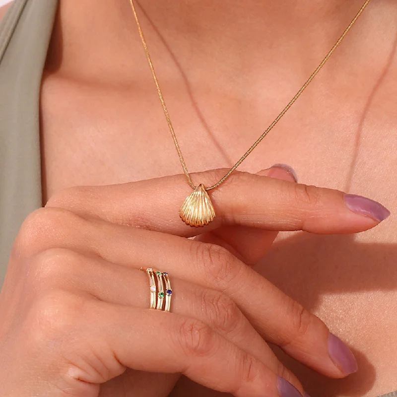 Natural Stone Necklaces-Fashion Fan-Shape Geometric Stainless Steel 18K Gold Plated Necklaces