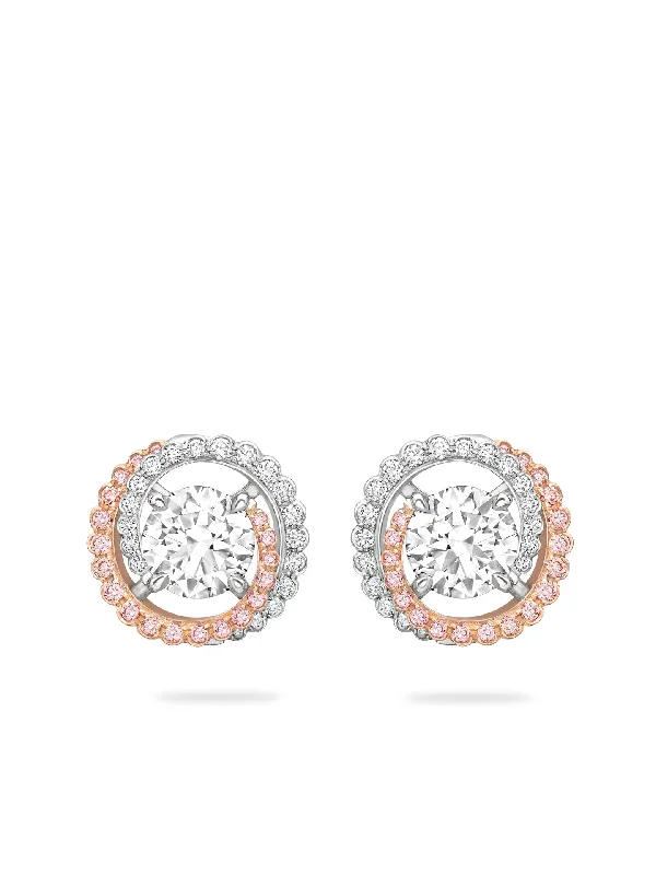 Oval Earrings-Monaco Pink and White Diamond Stud Earrings