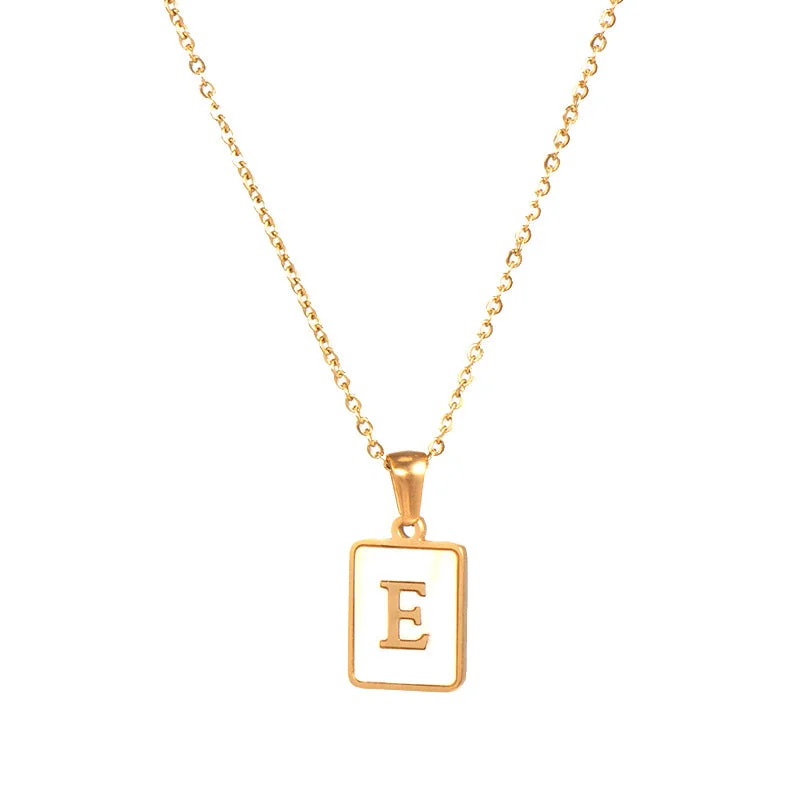 Fritillary Letter Square Pendant Necklace-Gold-Letter E