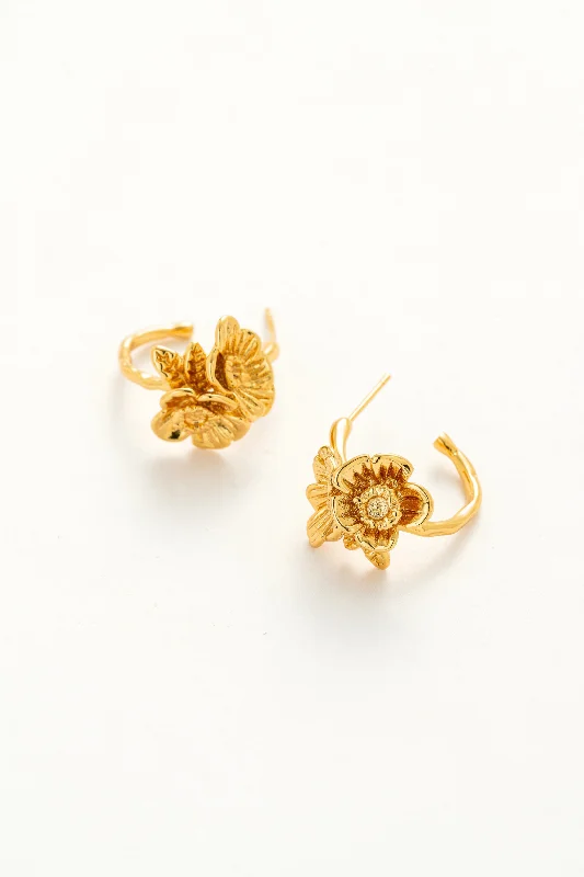 Artistic Hoop Earrings-Gilded Blossm C Hoop Earrings