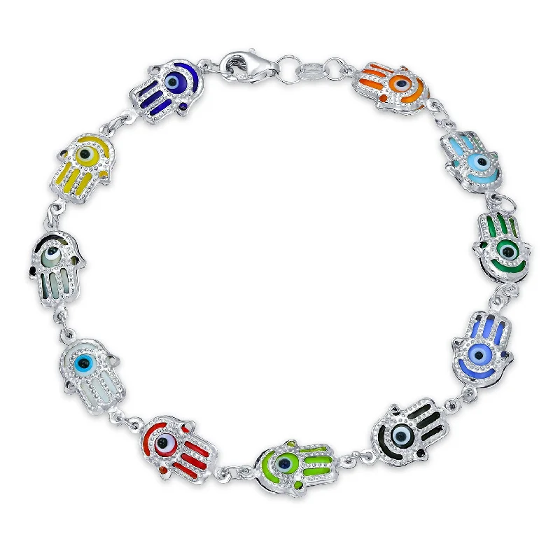 Classic Women’s Bracelets-Delicate Strand Bracelet with Hamsa Hand & Evil Eye Charms in Sterling Silver