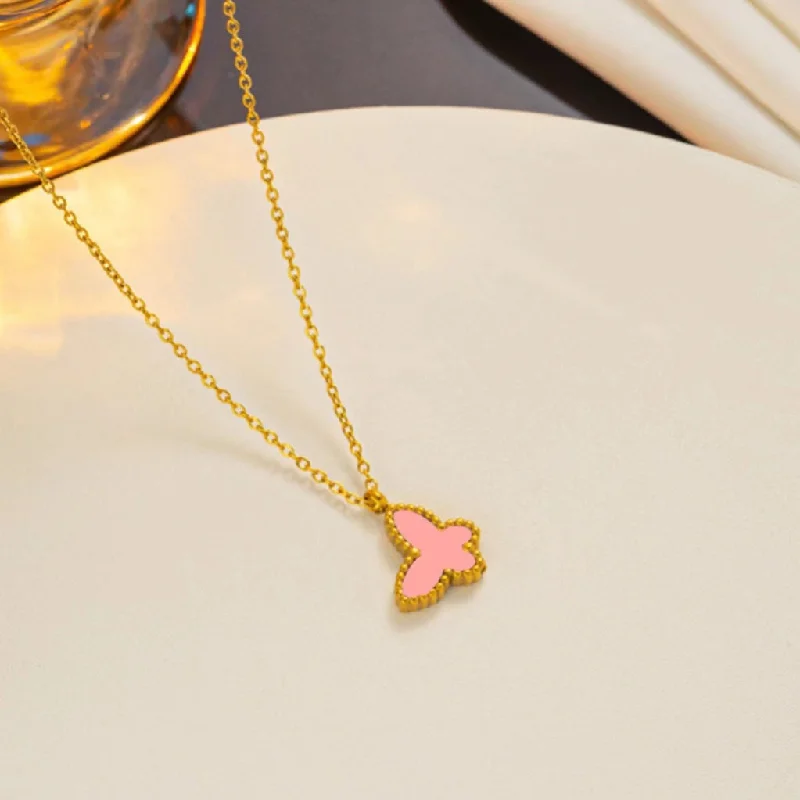 871 Golden Pink Shell Butterfly Necklace