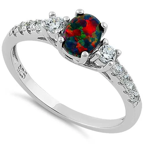 Chakra Rings-Sterling Silver Enchanted Oval Black Lab Opal CZ Ring