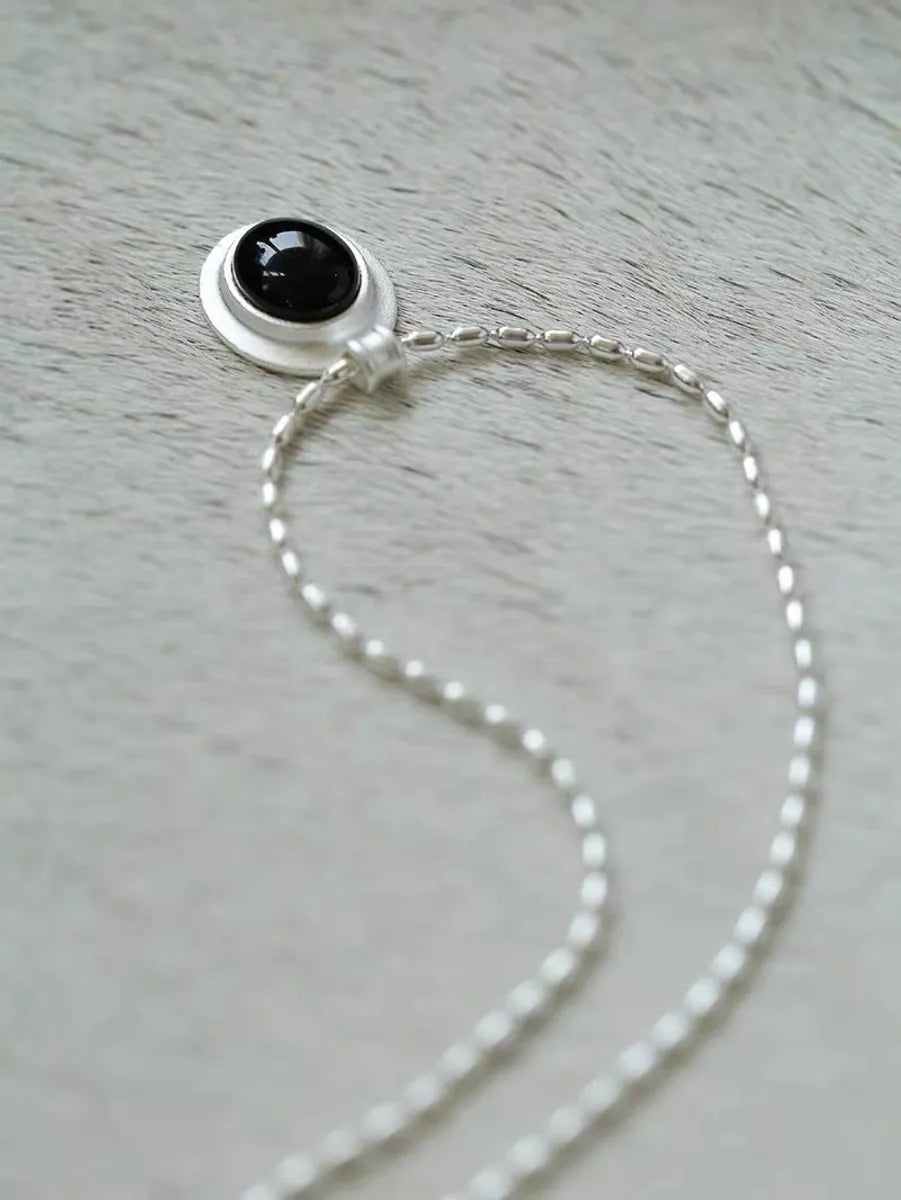 Pearl Necklaces-Simple Style Round Sterling Silver Agate Pendant Necklace In Bulk