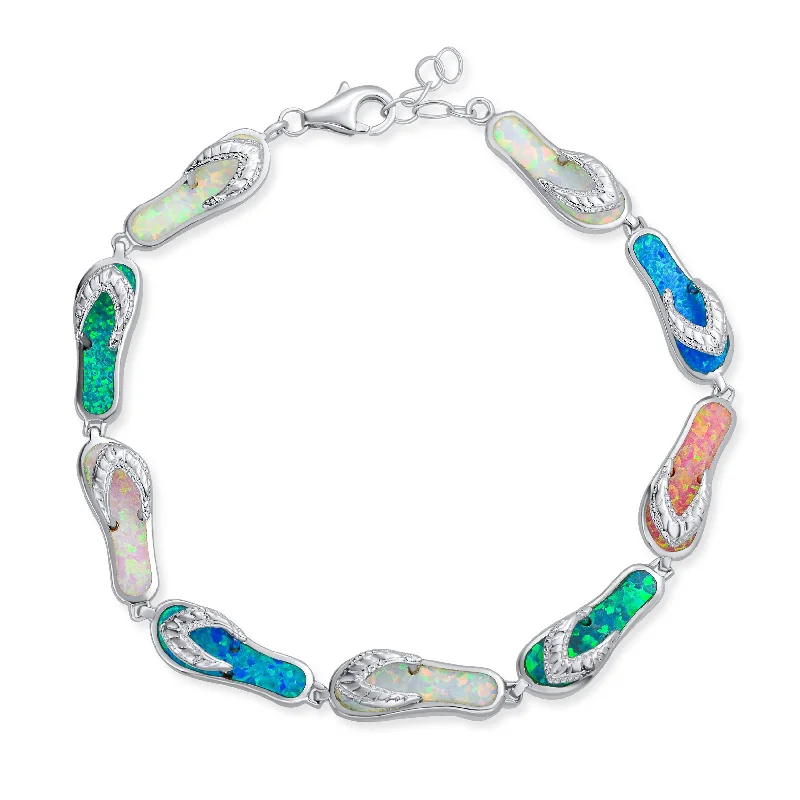 Personalized Infinity Bracelets-Tropical Beach Multi-Color Flip Flop Strand Bracelet with Created Opal in Silver