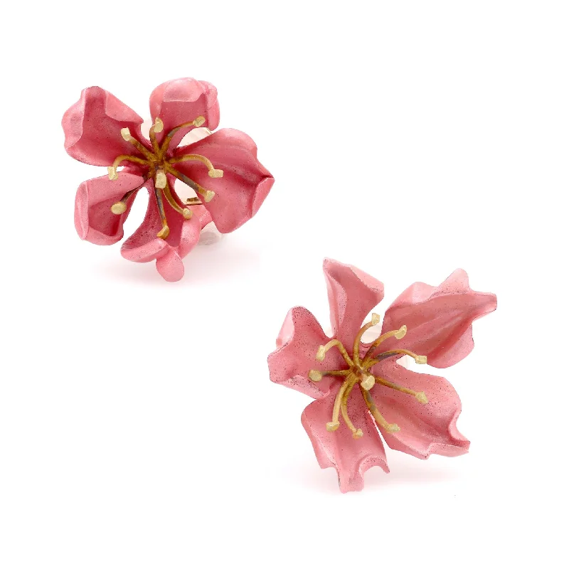 Pear Shape Earrings-JAR Paris aluminum and 18k yellow gold "Almond blossom" flower earrings