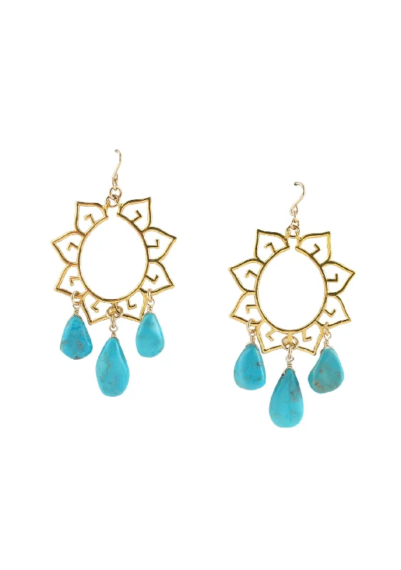 Customizable Earrings-Turquoise Gold Filigree Chandelier Earrings