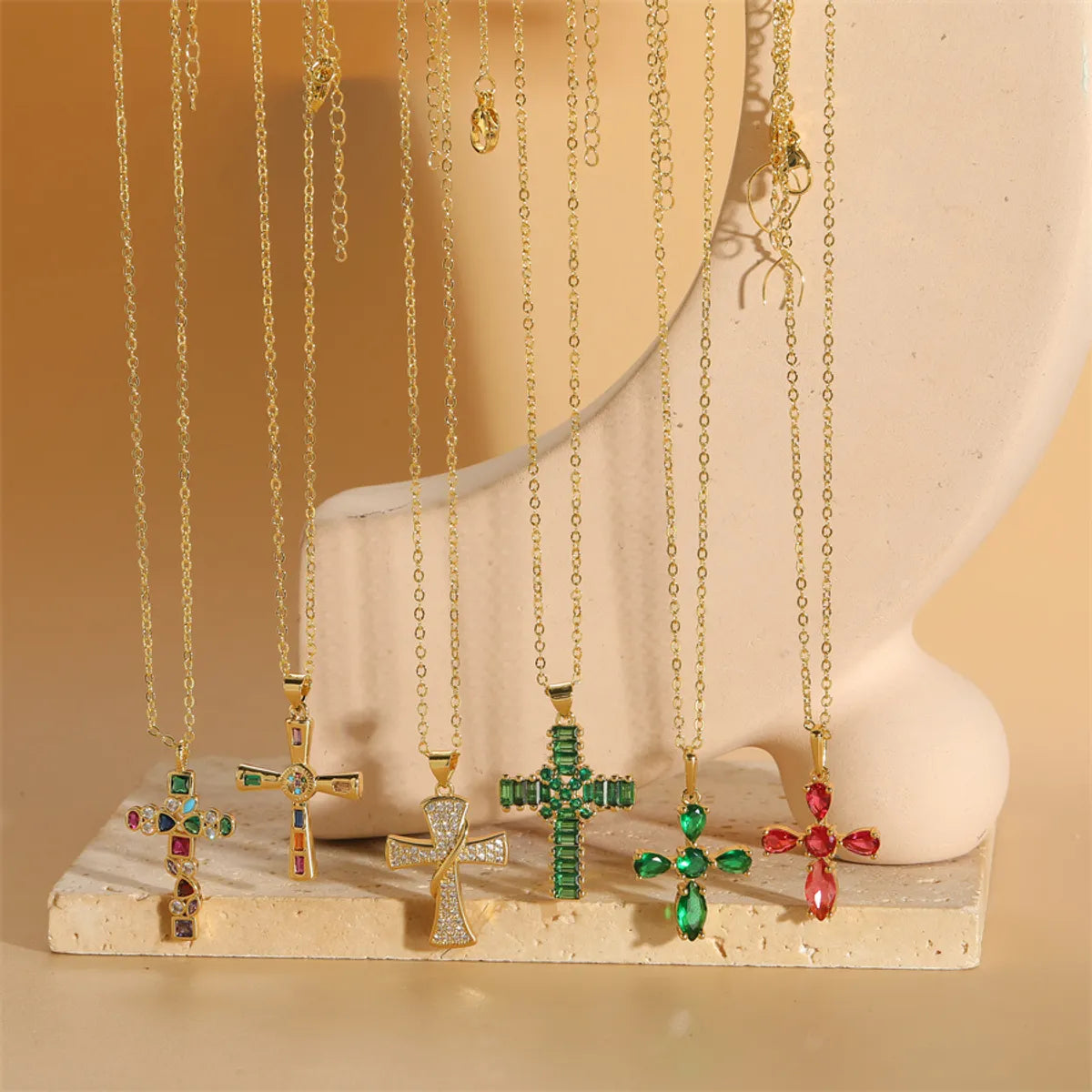 Fine Silver Necklaces-Vintage Style Simple Style Cross Copper 14k Gold Plated Zircon Pendant Necklace In Bulk