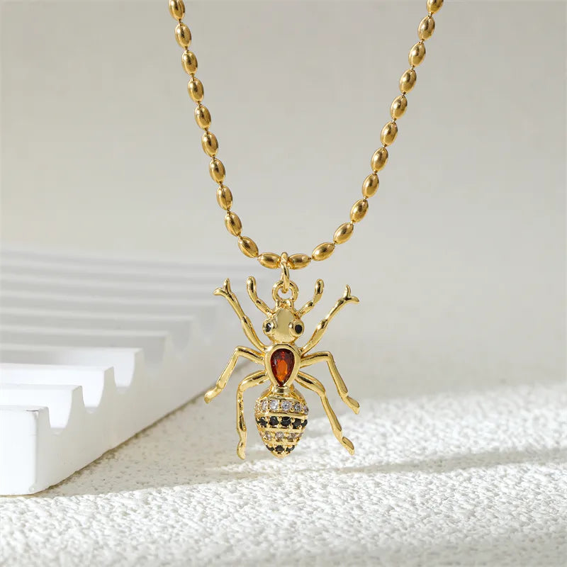 Bar Necklaces-Ferroalloy (201 Stainless Steel) Brass 18K Gold Plated Simple Style Classic Style Enamel Plating Inlay Ants Zircon Pendant Necklace