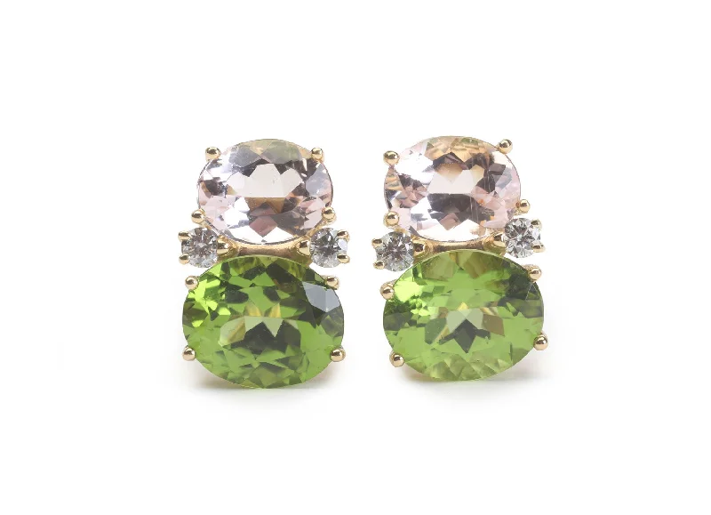 Artistic Silver Drop Earrings-Medium GUM DROP™ Earrings with Kunzite and Peridot and Diamonds