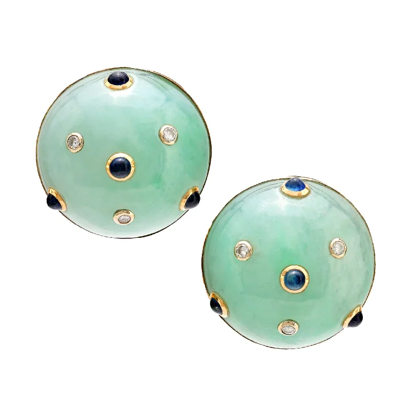 Exclusive Hoop Earrings-Trianon jadeite sapphire diamond 14k yellow gold clip on earrings