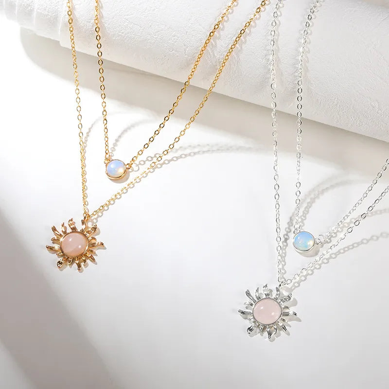 Double Chain Necklaces-Copper Retro Simple Style Sun Double Layer Necklaces