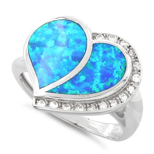 Men’s Diamond Rings-Sterling Silver Extravagant Heart Lab Opal Ring