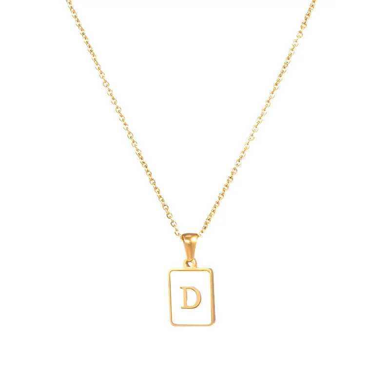 Fritillary Letter Square Pendant Necklace-Gold-Letter D