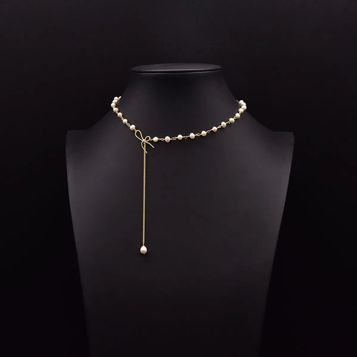 Cross Necklaces-Retro Bow Knot Freshwater Pearl Copper Plating Gold Plated Necklace