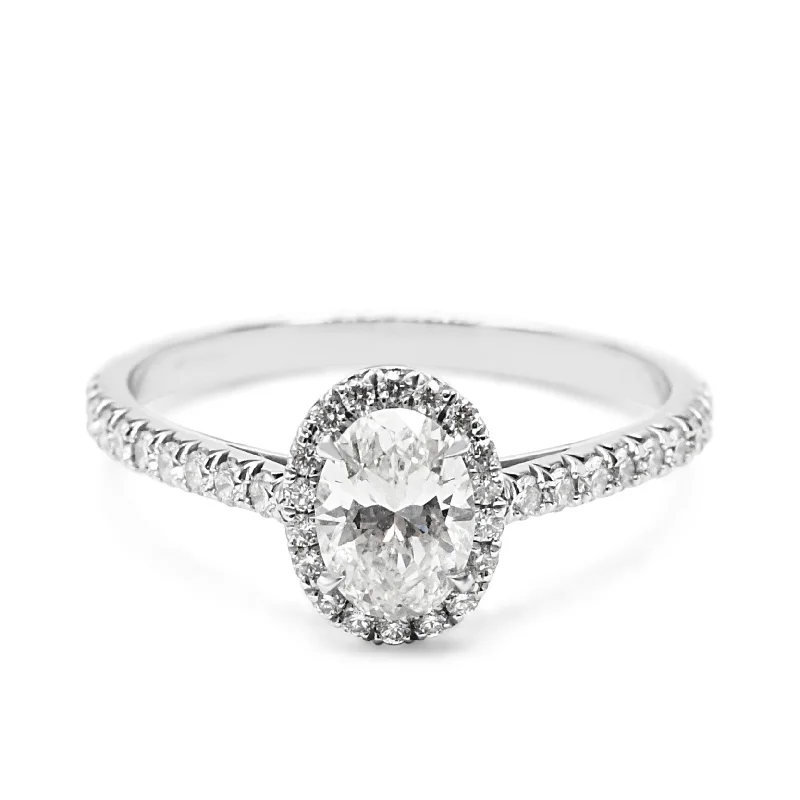 Designer Signet Rings-Tiffany Soleste Certificated Oval Diamond Ring - Platinum