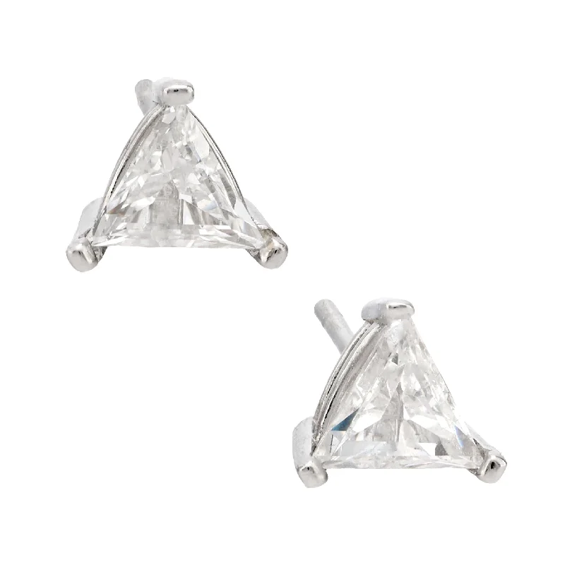 Diamond Earrings-Modern .97 carat total weight diamond 14k white gold triangle stud earrings