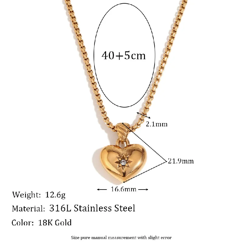 Square Pearl Chain Sheep Horn Melon Seed Buckle Zircon Heart shaped Pendant Necklace - Gold