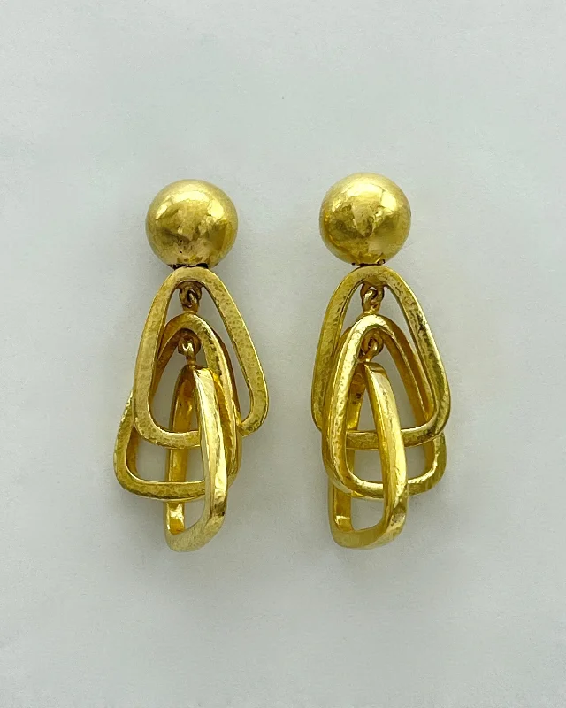 Gold and Diamond Earrings-Vaubel Designs Connected Triangle Outlines Earrings