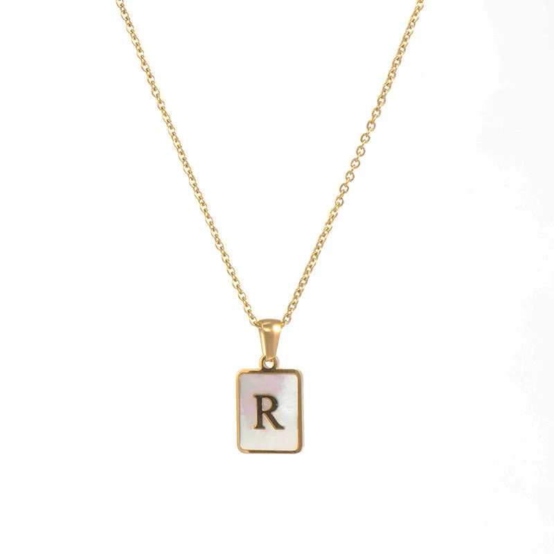 Fritillary Letter Square Pendant Necklace-Gold-Letter R