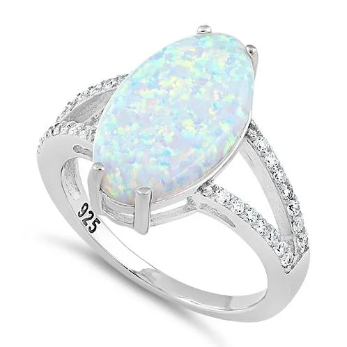 Signet Rings-Sterling Silver Marquise White Lab-Opal Ring