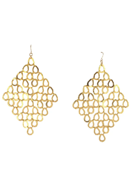 Double Stud Earrings-Large Gold Trellis Earrings