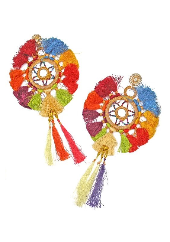 Summer Earrings-Multi Color Oversized Ethnic Tassel Earrings