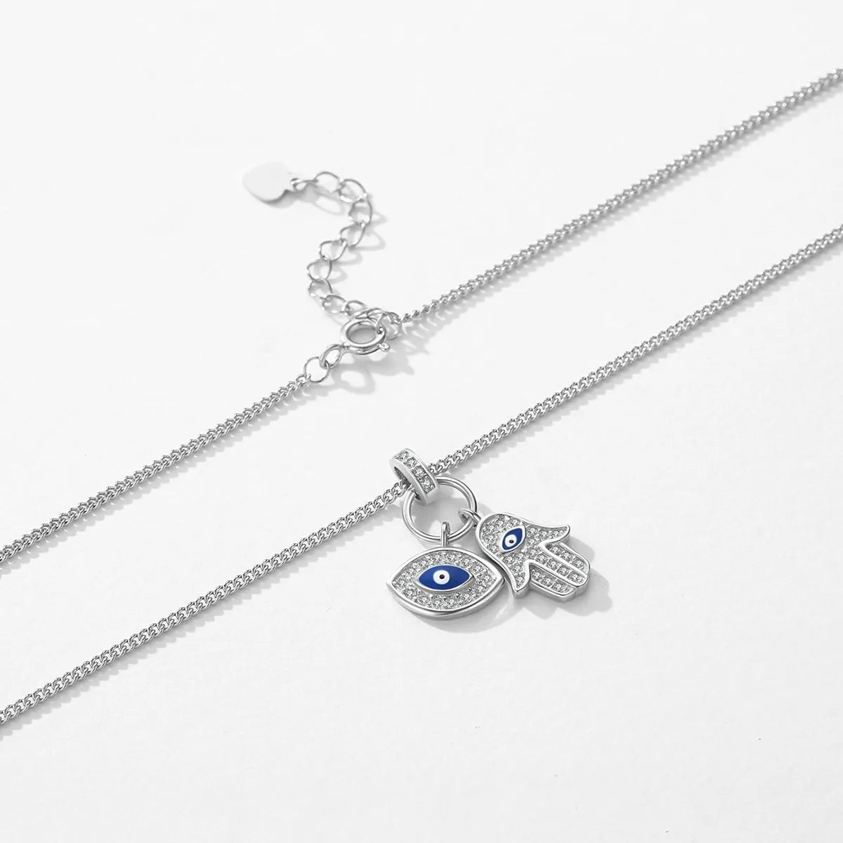 Jewelry Necklaces-Ig Style Simple Style Devil's Eye Hand Of Fatima Sterling Silver Plating Inlay Zircon Rhodium Plated Pendant Necklace