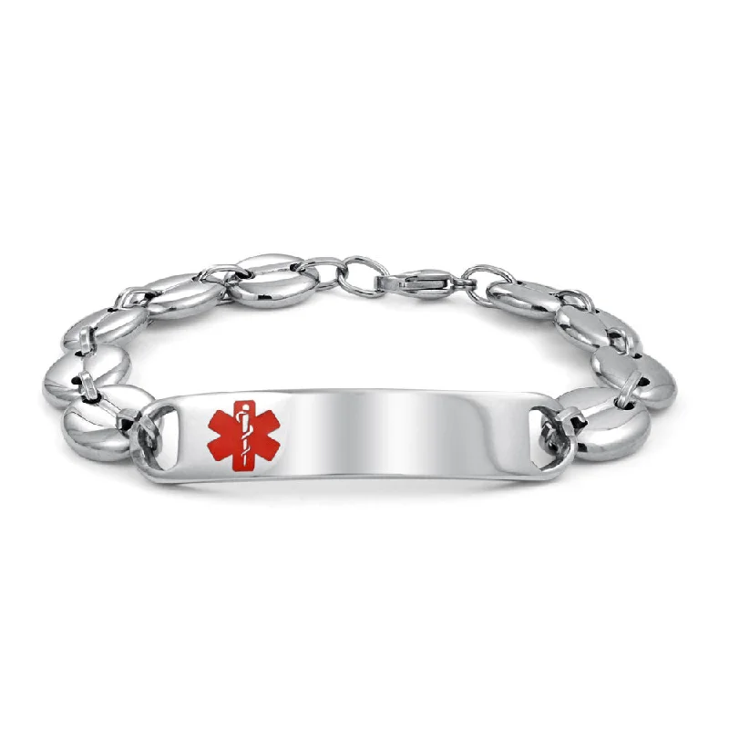 Men’s Bracelets with Engraving-Medical ID Bracelet for Men - Marina Anchor Mariner Silver Tone Stainless Steel