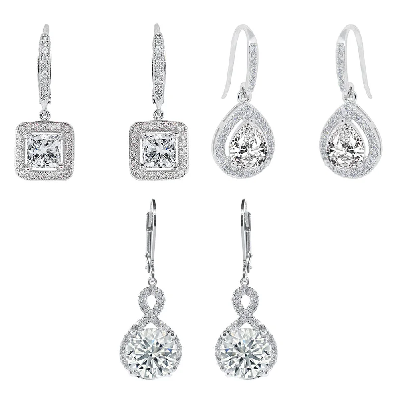 Silver Drop Earrings-Cate & Chloe Earrings Pack of 3 - Ivy, Alessandra, Isabel Drop Dangle White Gold Plated Earrings